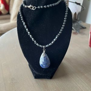 Vintage 18” Necklace made of Hematite and a Colorful Sodalite Pendant. 
POOS